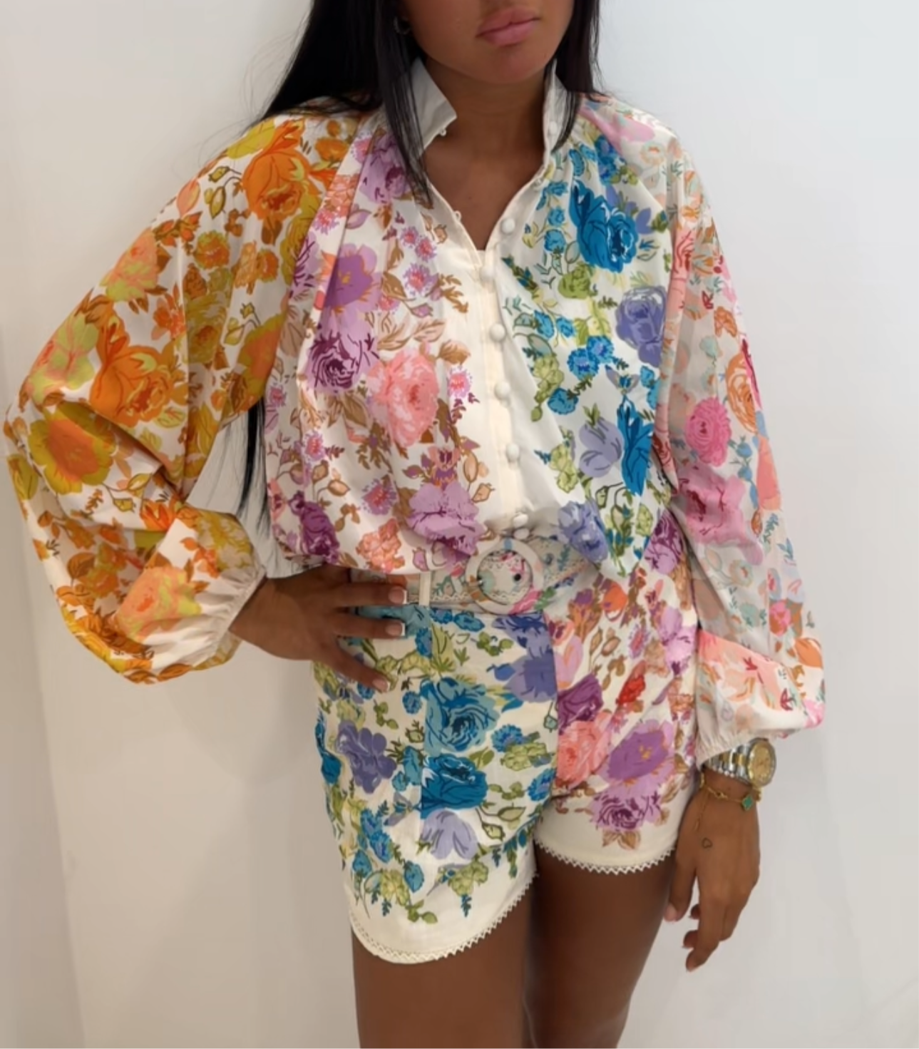 A Millie - Floral Belted Top and Shorts Set