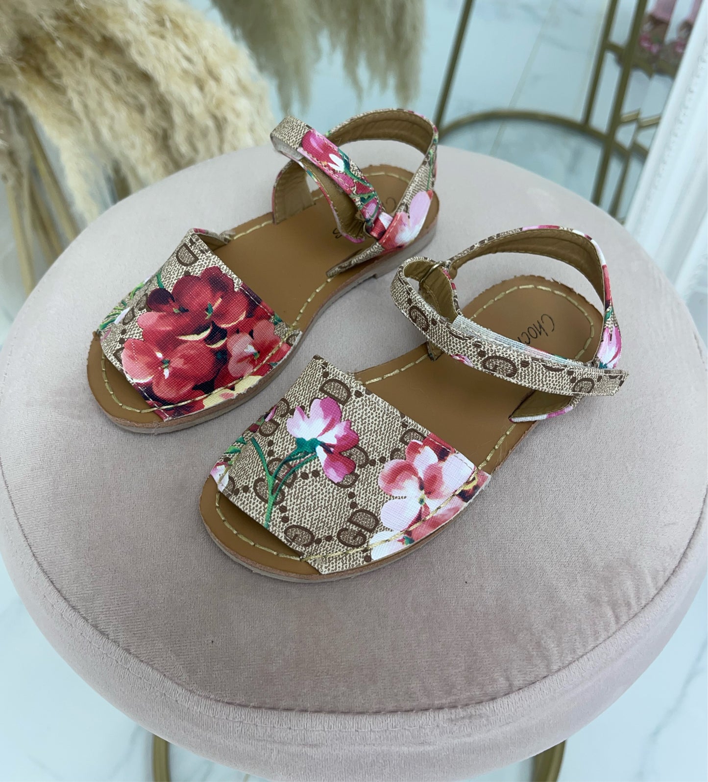 Baby Aariya - Brown Floral Strap On Sandals
