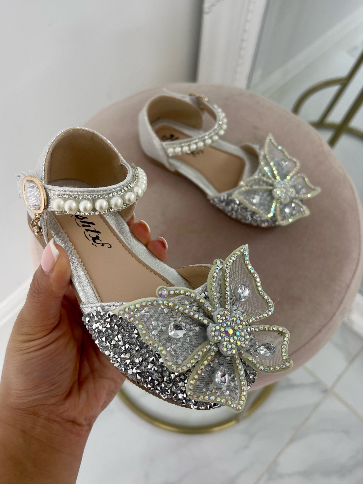 Baby Angel - Silver Blingy Butterfly Strap On Shoes