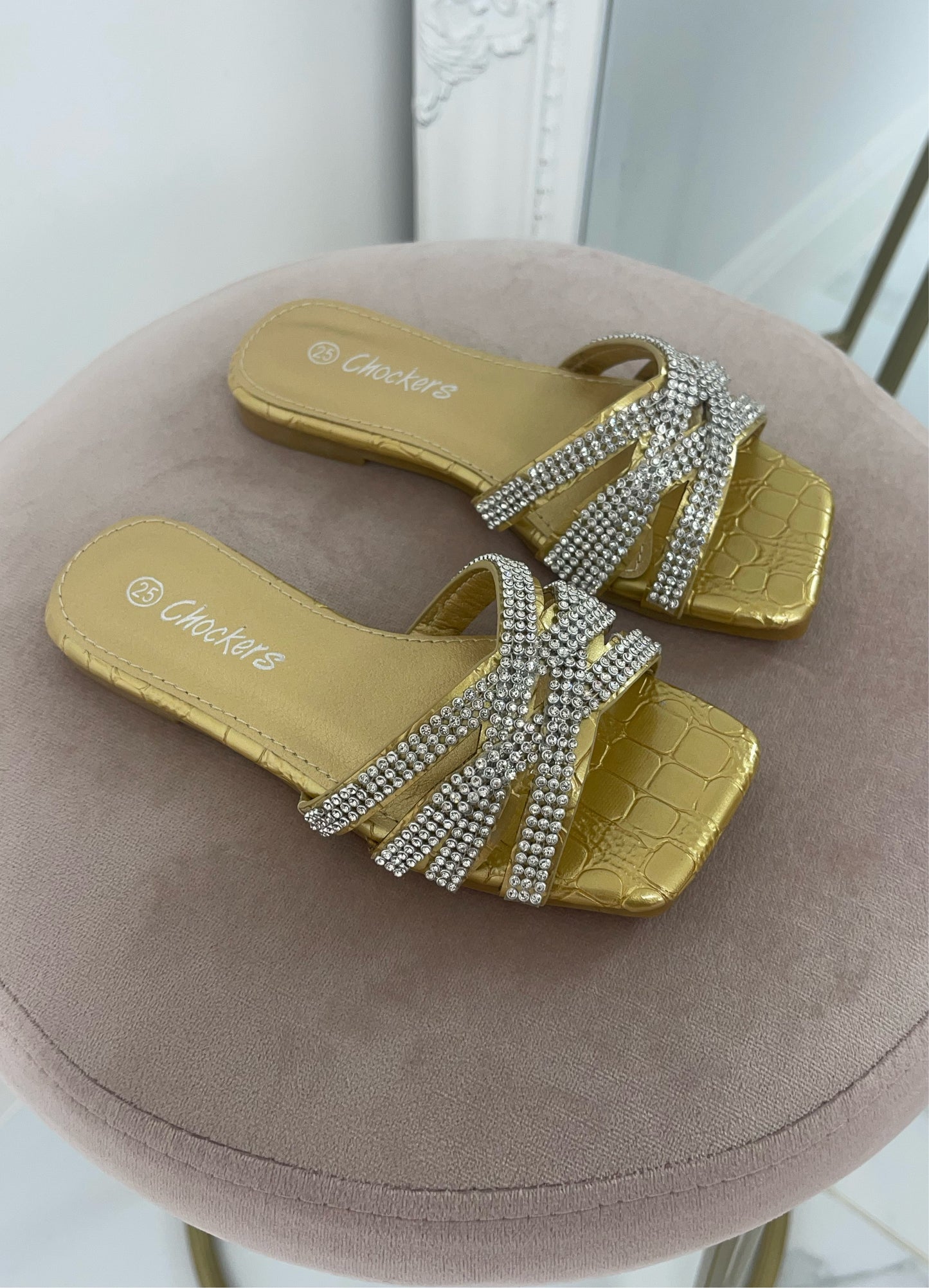 Baby Priyanka - Gold Diamante detail cross over sandals