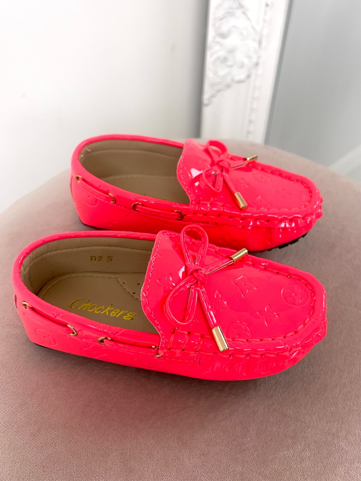 Baby Paige - Pink Embossed Driving Loafers