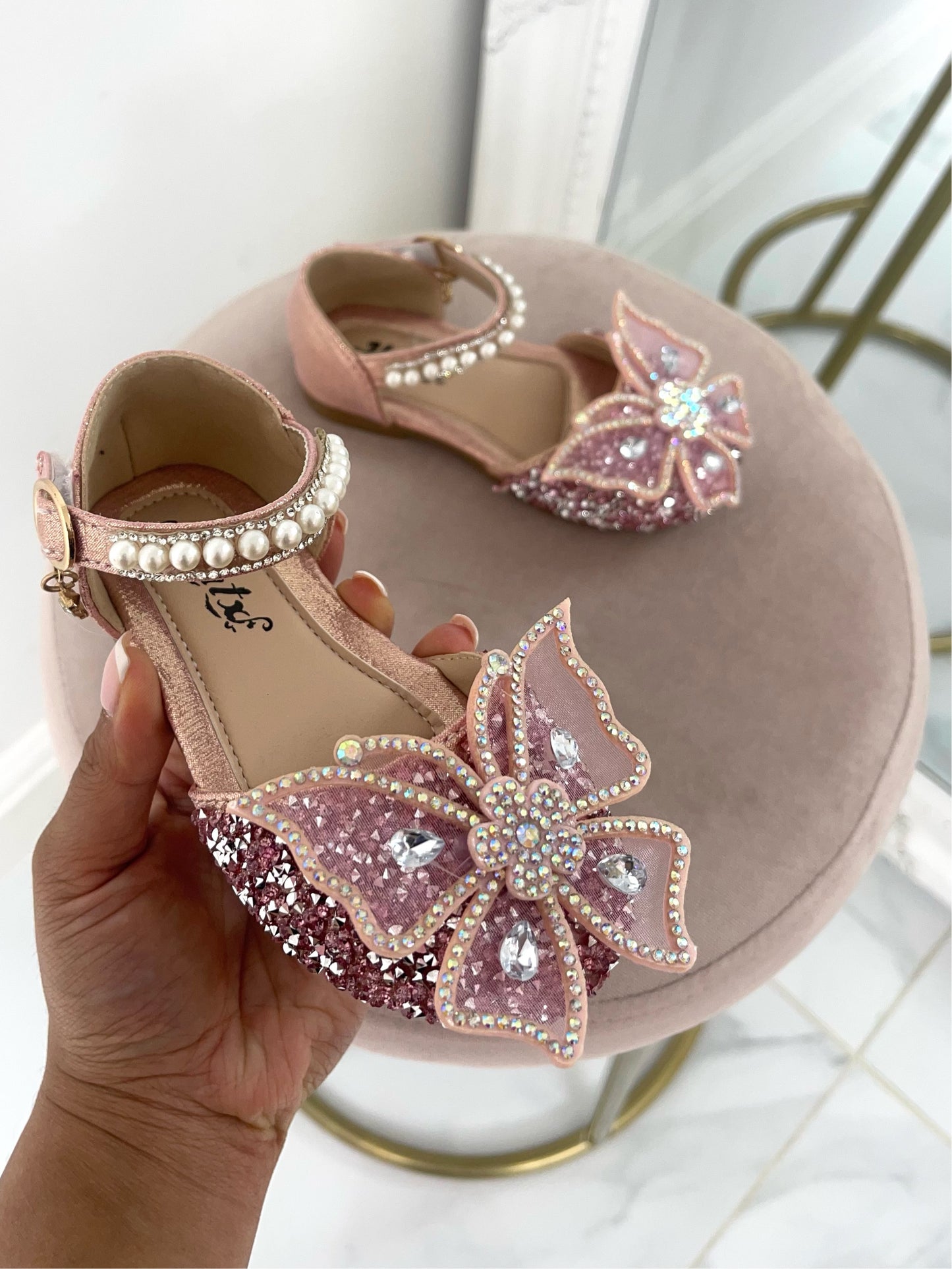 Baby Angel - Pink Blingy Butterfly Strap On Shoes