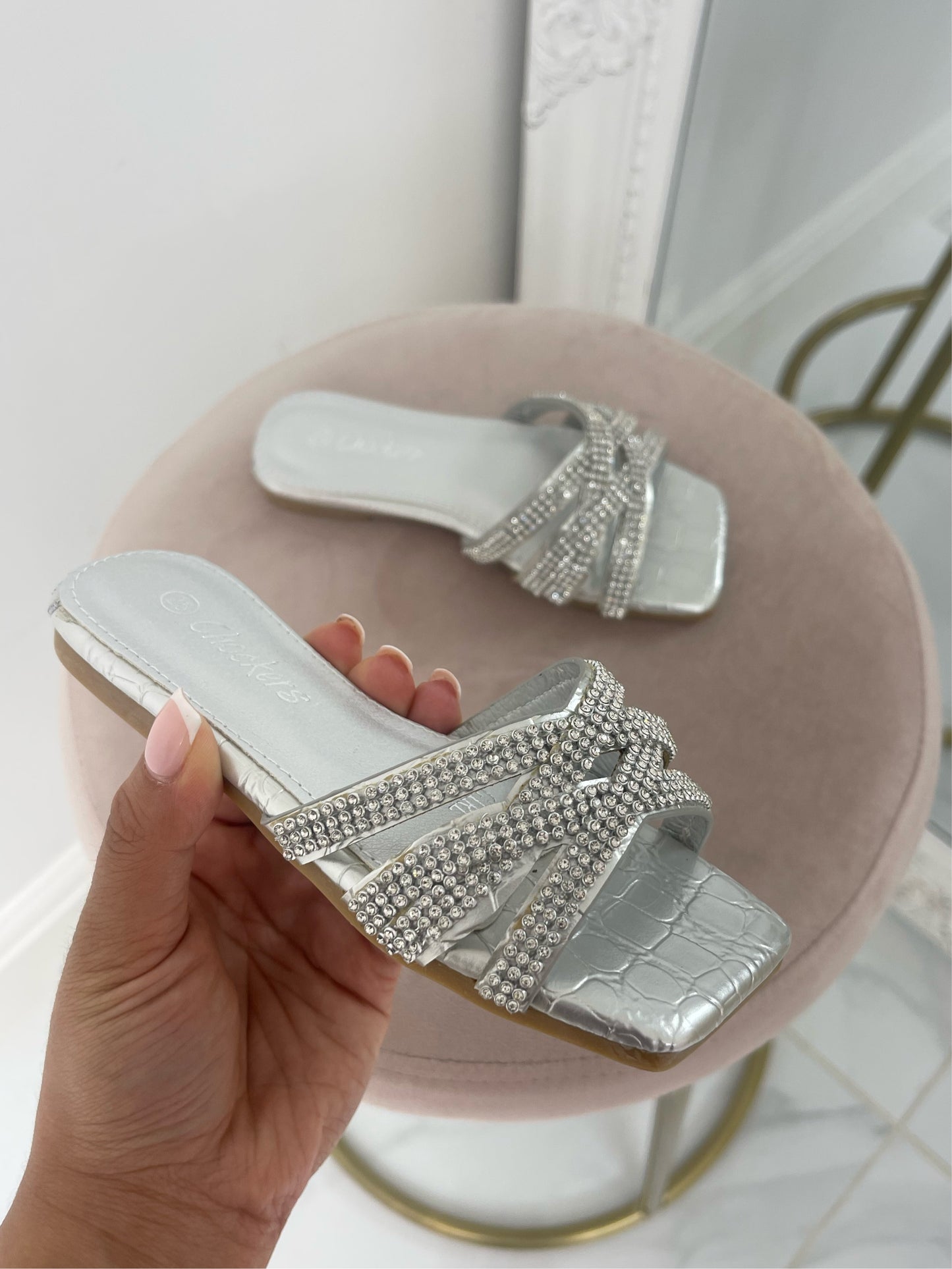 Baby Priyanka - Silver Diamante detail cross over sandals