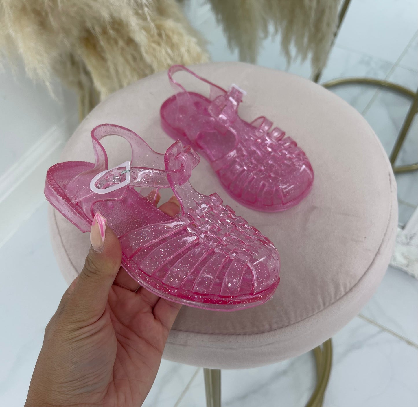 Baby Bella - Pink Glitter Kids Jelly Strap On Sandals