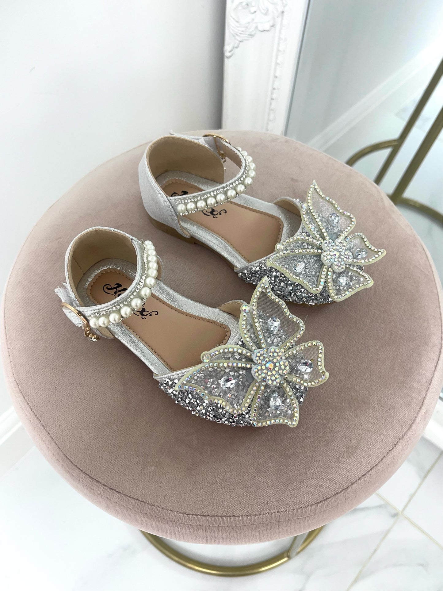 Baby Angel - Silver Blingy Butterfly Strap On Shoes