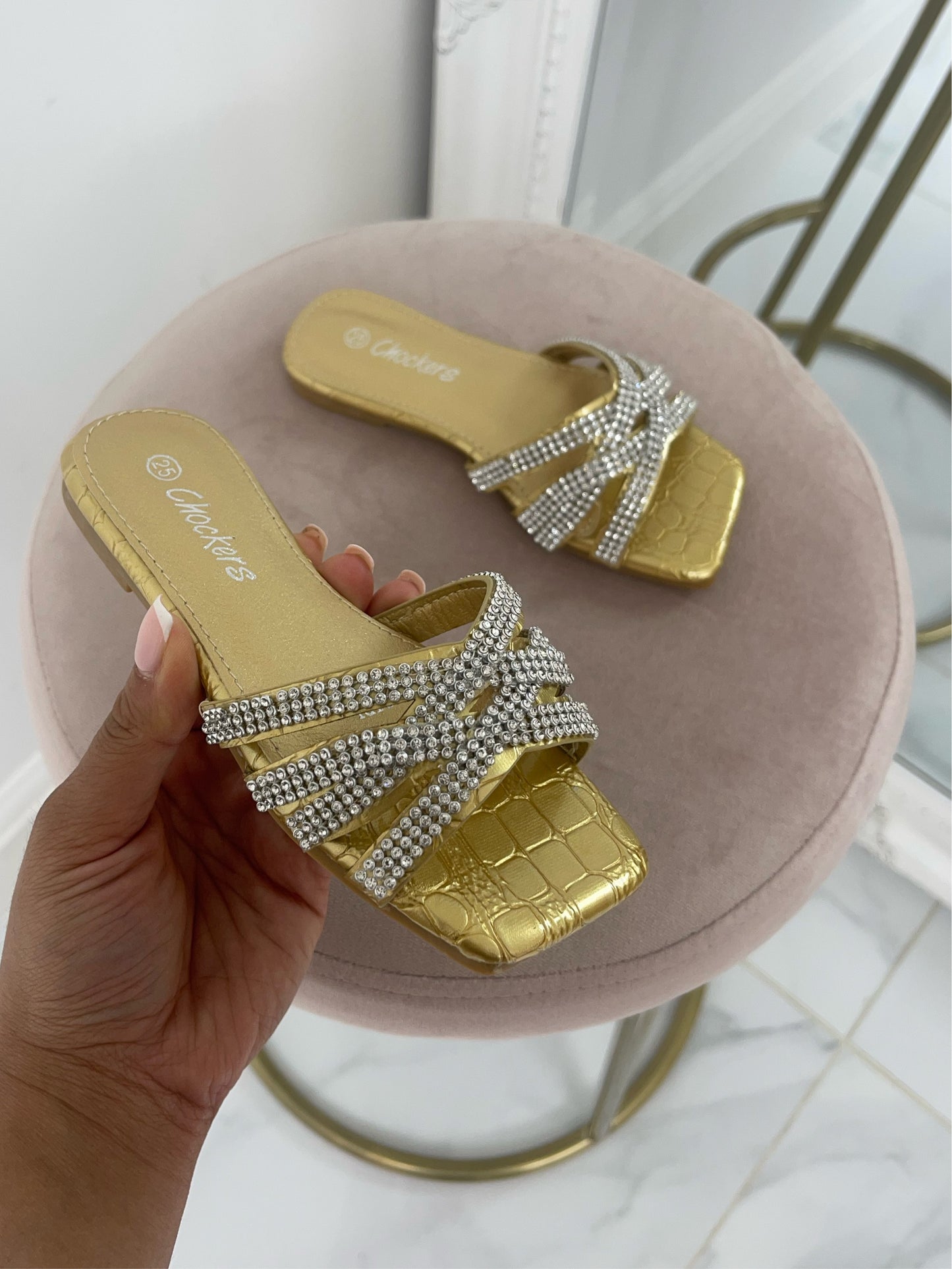 Baby Priyanka - Gold Diamante detail cross over sandals