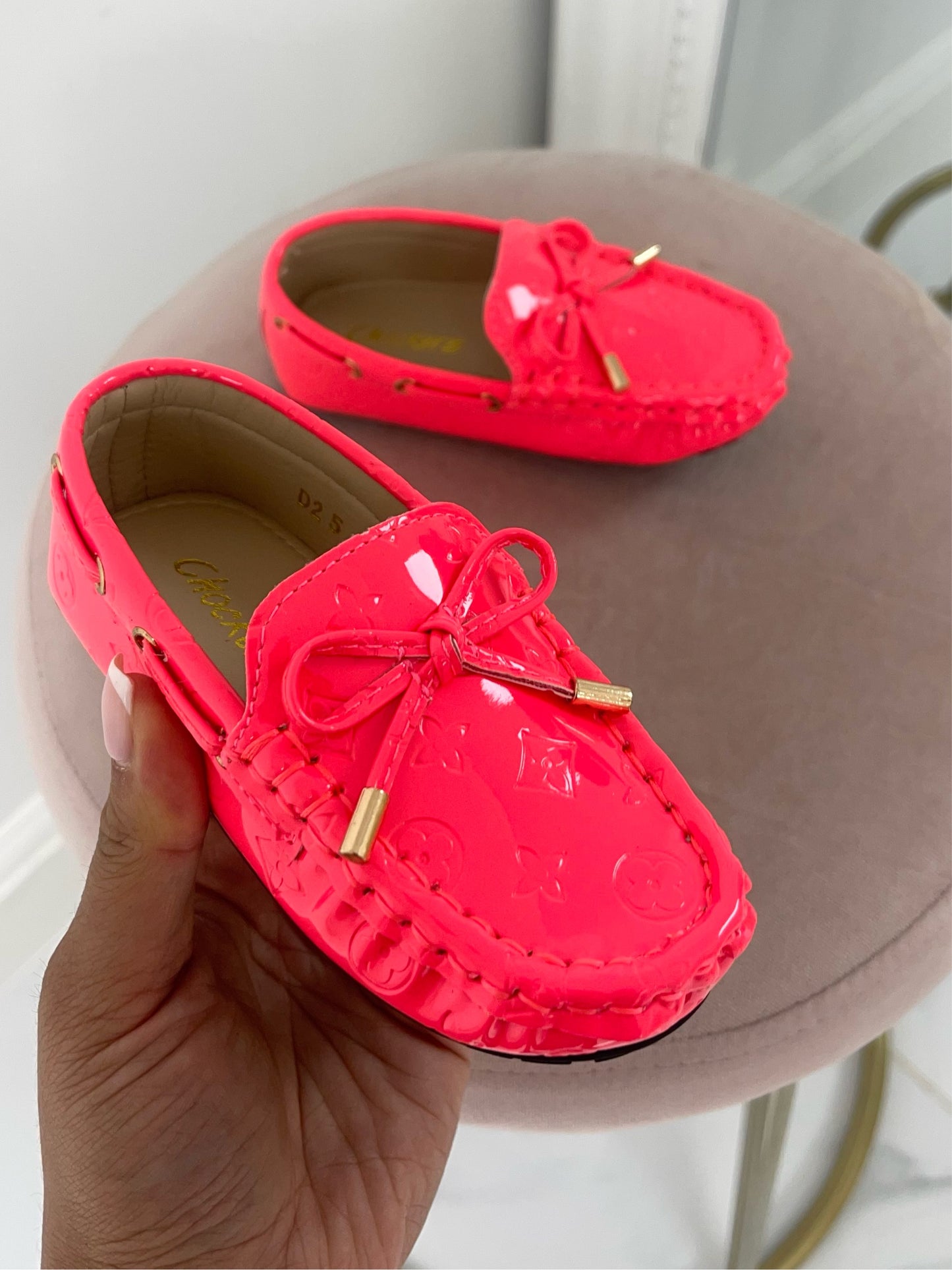 Baby Paige - Pink Embossed Driving Loafers