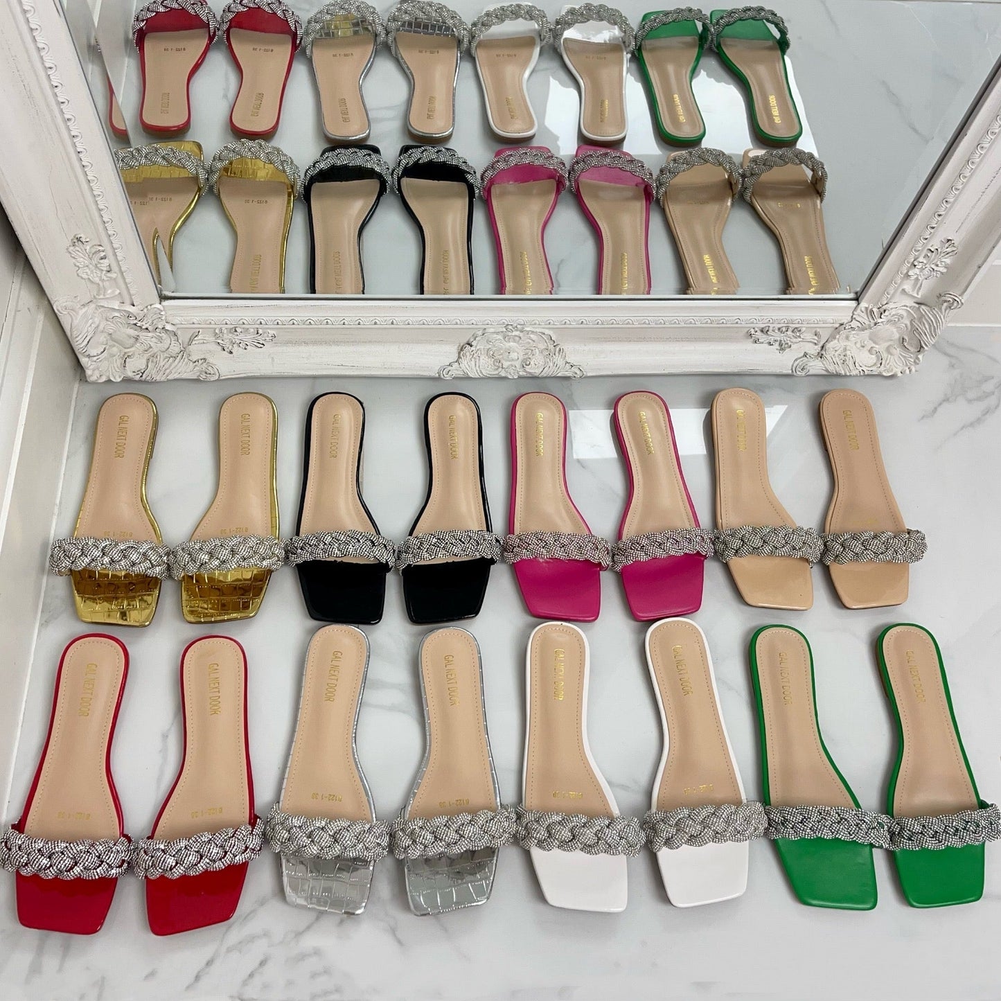 Royalty - Black with Diamanté Plaited Detail Square Toe Slip On Flat Sandals