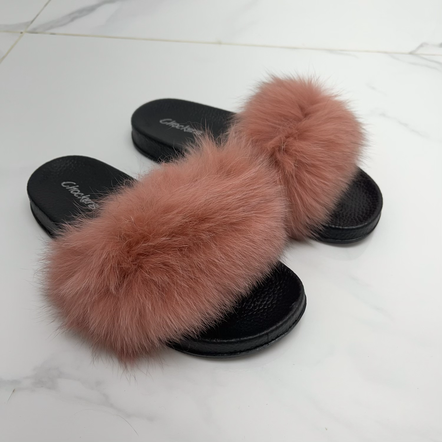 Celine Pink Faux Fur Fluffy Sliders Gal Next Door