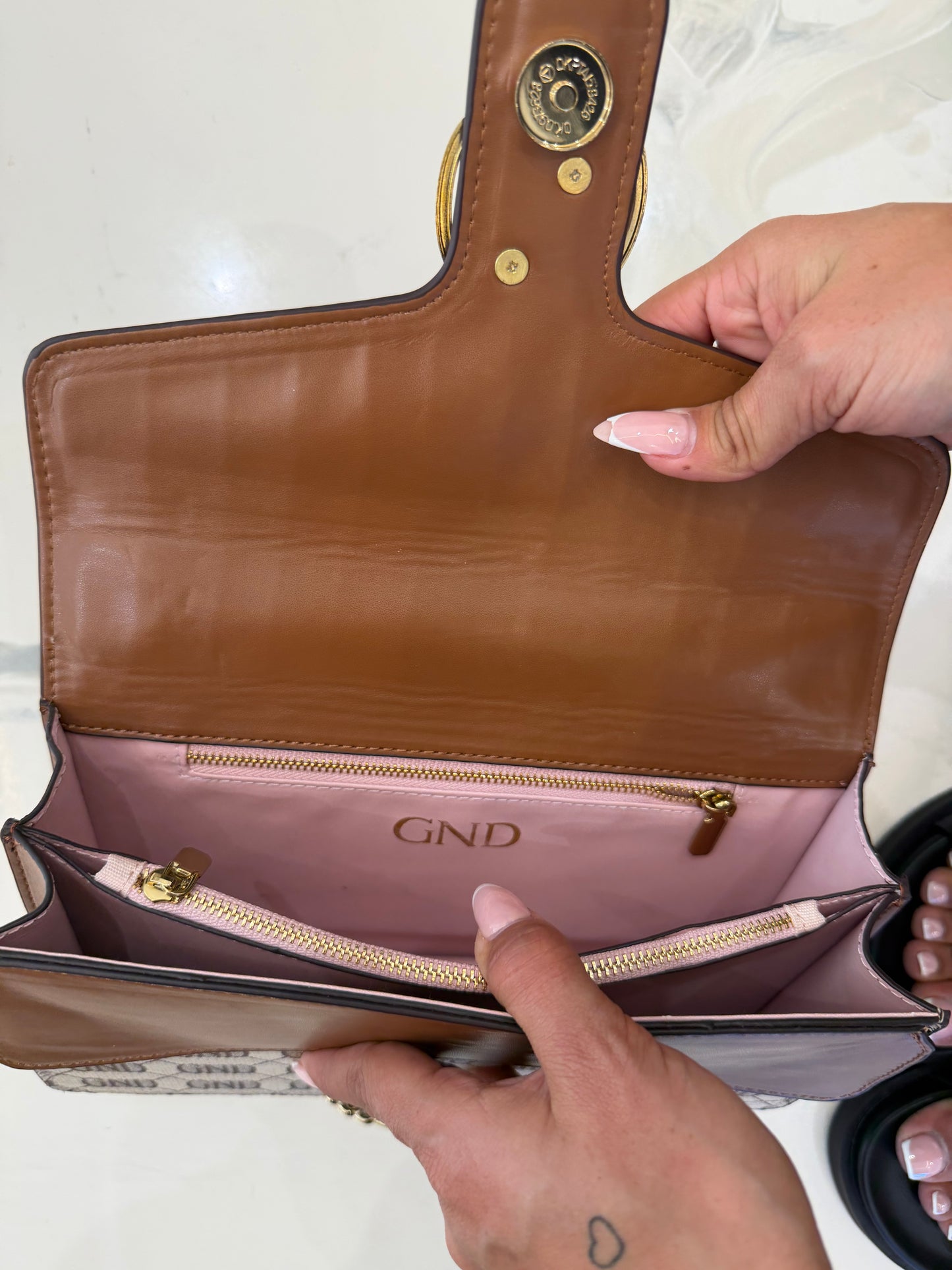 GND Beige & Tan Long Chain Crossbody / Shoulder Bag