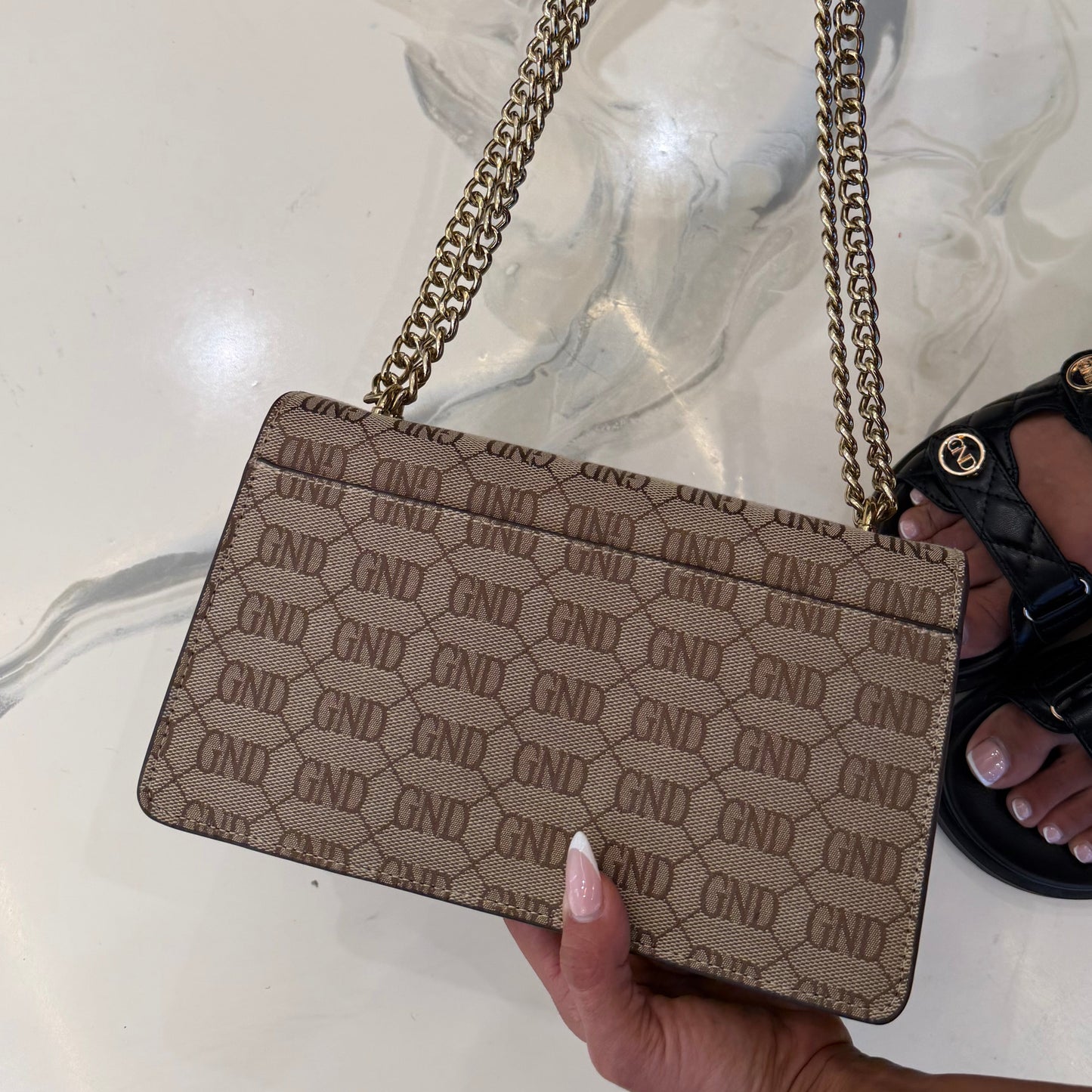 GND Beige & Tan Long Chain Crossbody / Shoulder Bag