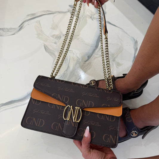 GND Brown & Tan Long Chain Crossbody / Shoulder Bag