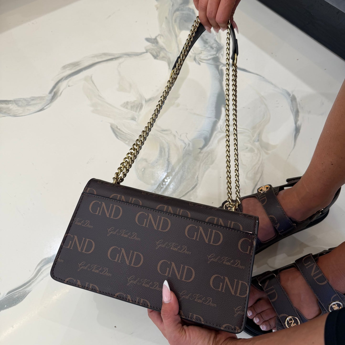 GND Brown & Black Long Chain Crossbody / Shoulder Bag