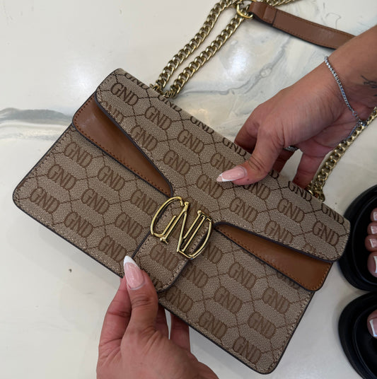 GND Beige & Tan Long Chain Crossbody / Shoulder Bag