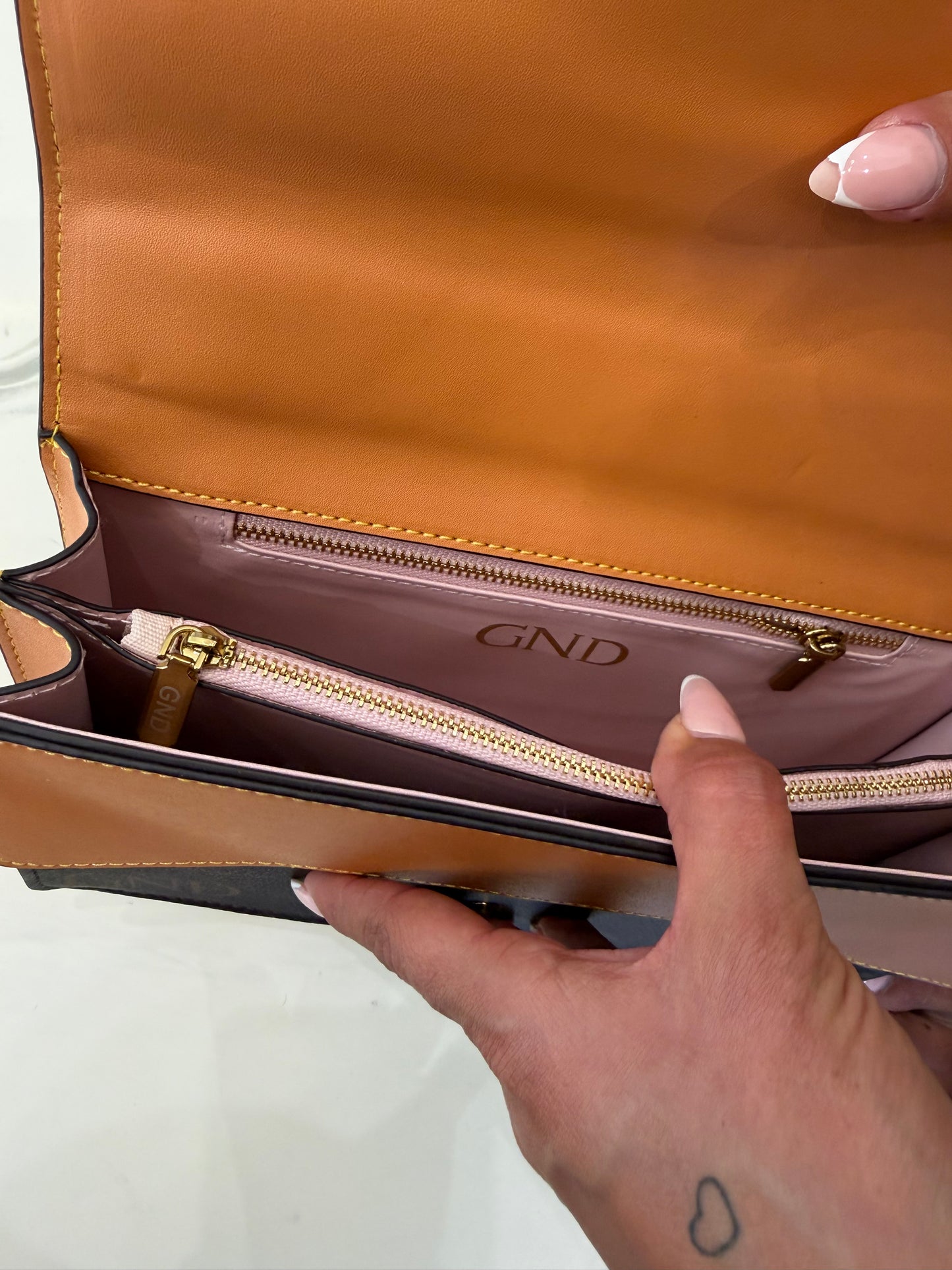 GND Brown & Tan Long Chain Crossbody / Shoulder Bag