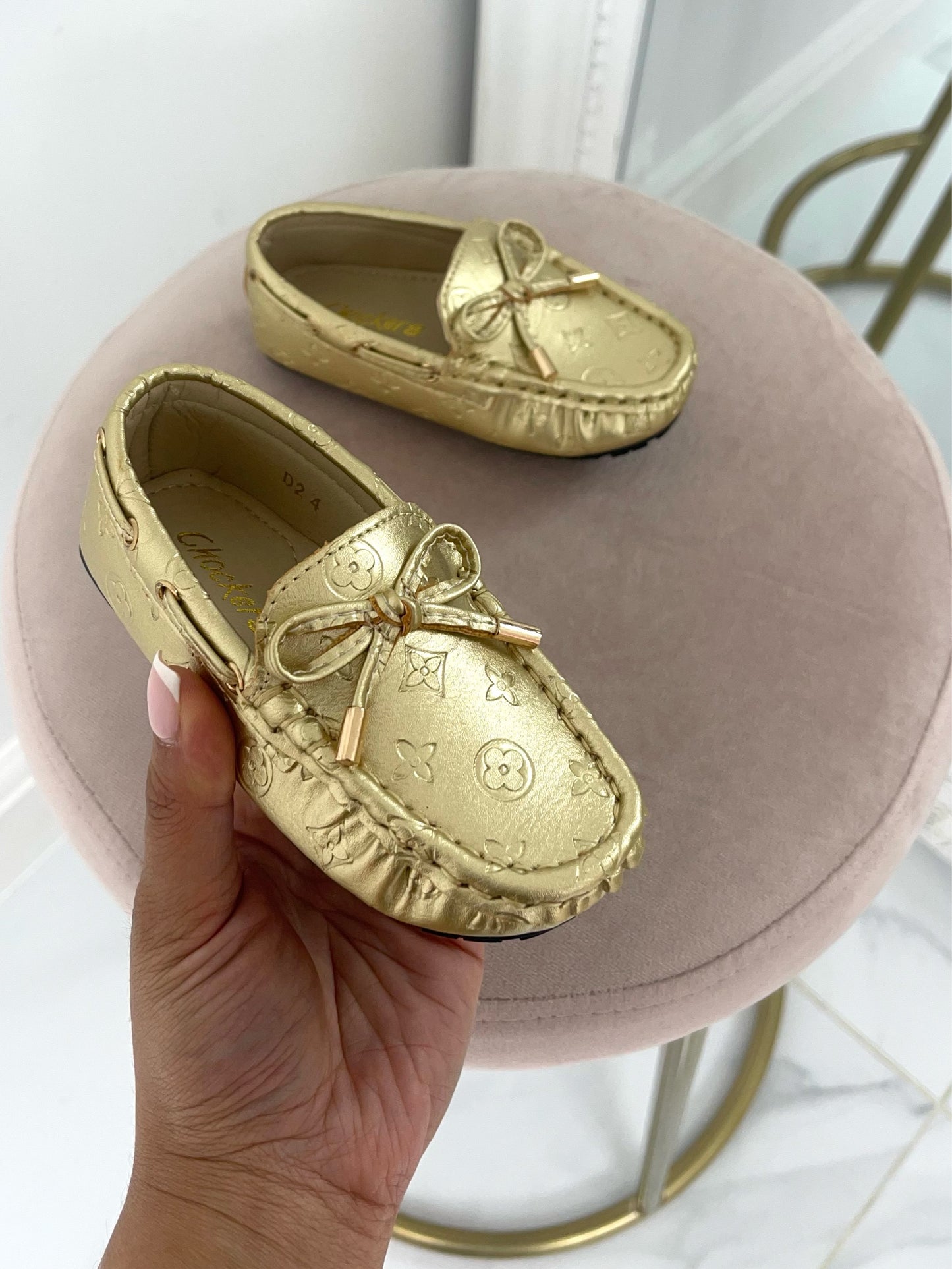 Baby Paige -  Gold Embossed Driving Loafers