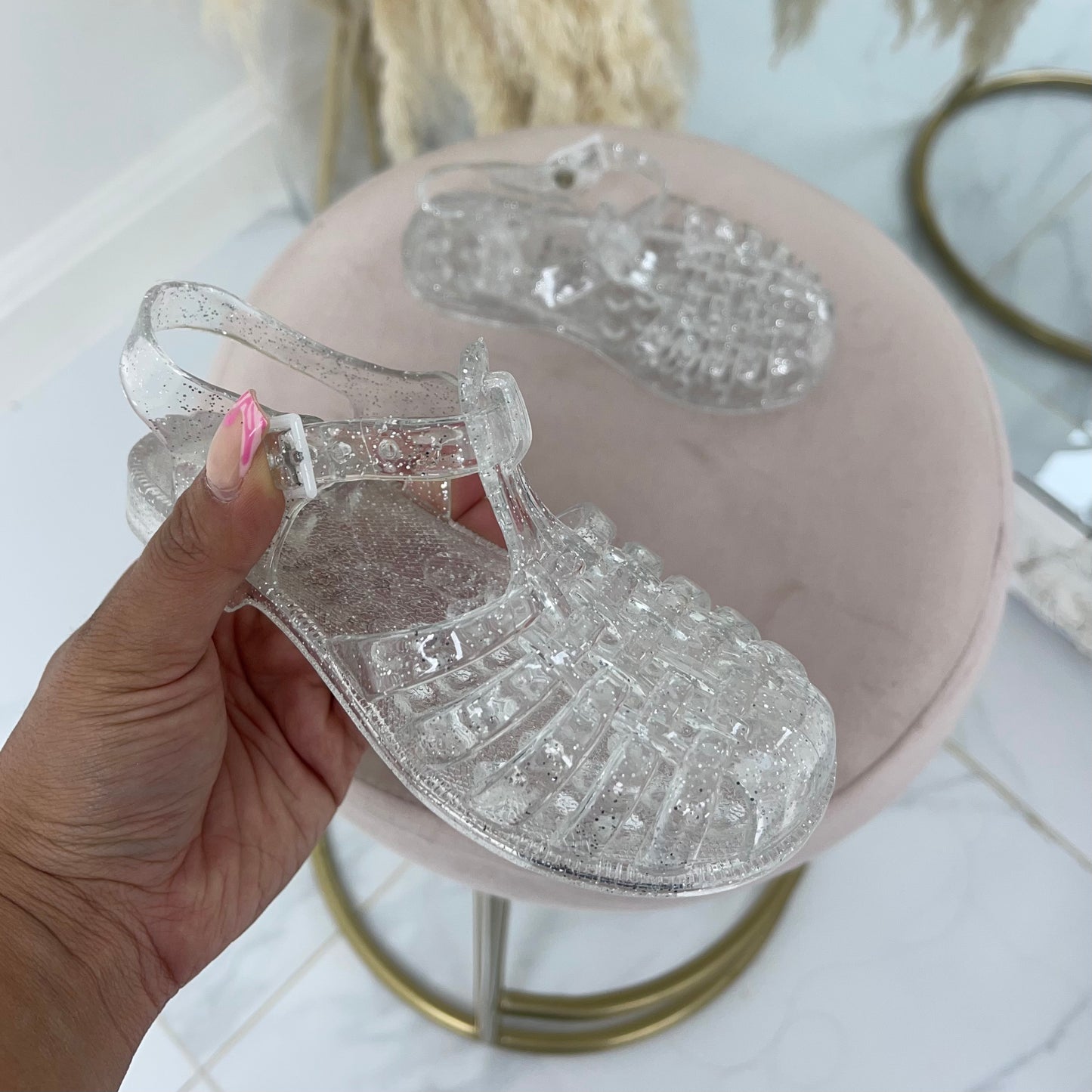 Baby Bella -  Clear Transparent Glitter Kids Jelly Strap On Sandals