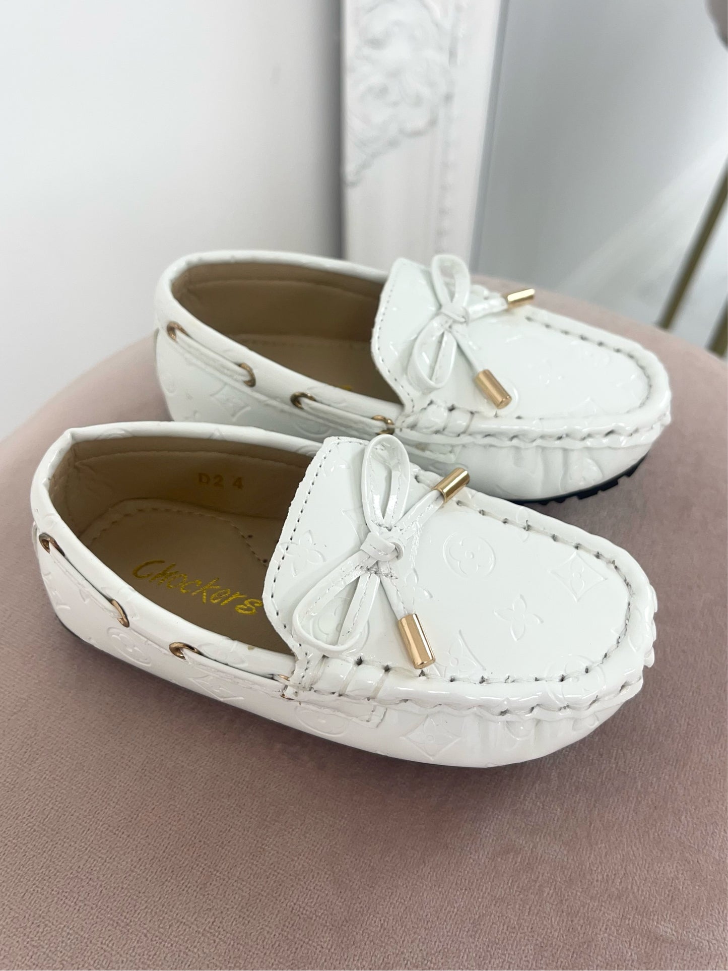 Baby Paige -  White Embossed Driving Loafers