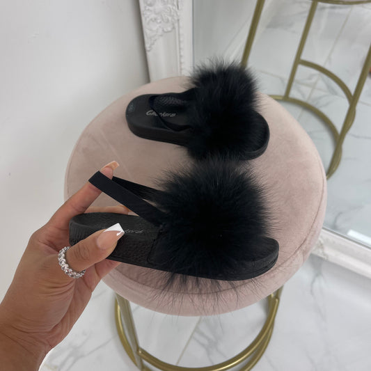 Baby Celine- Black Faux Fur Sliders