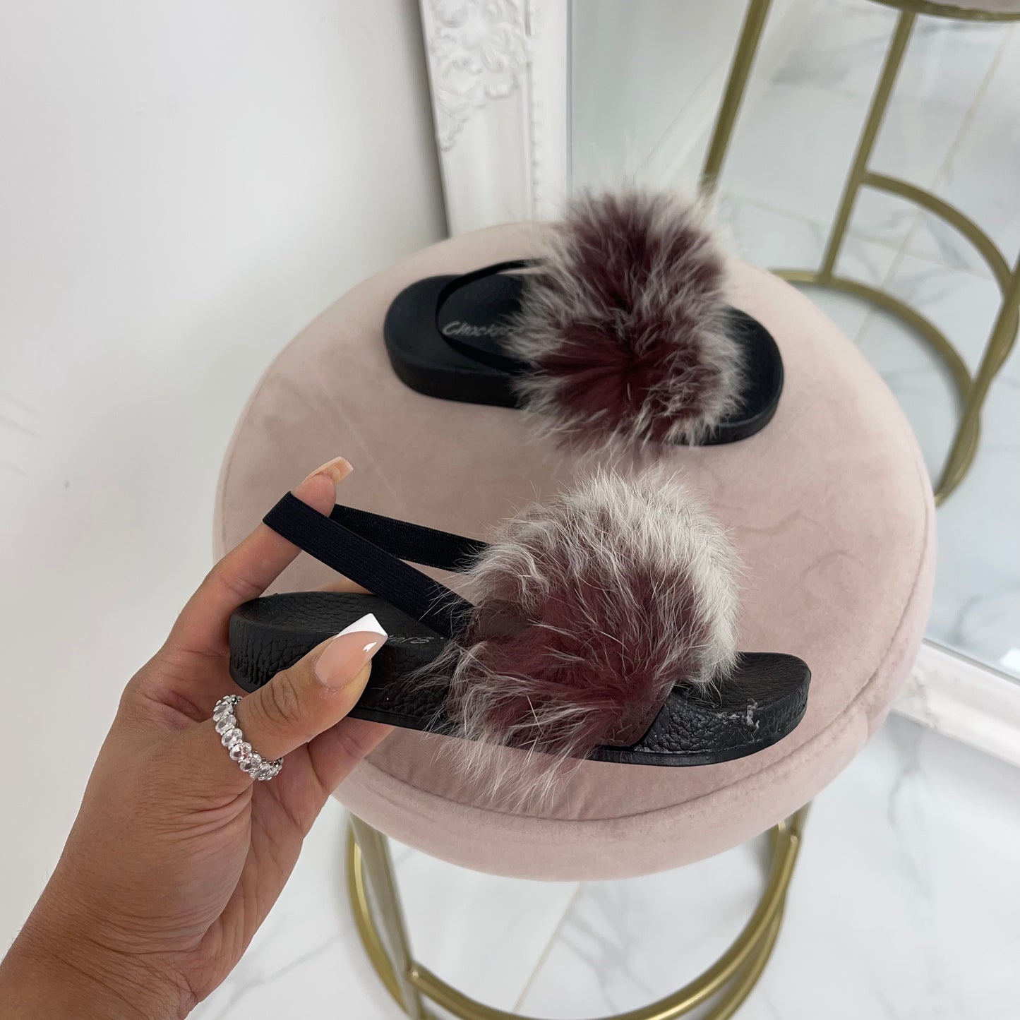 Baby Celine- Taupe Faux Fur Sliders