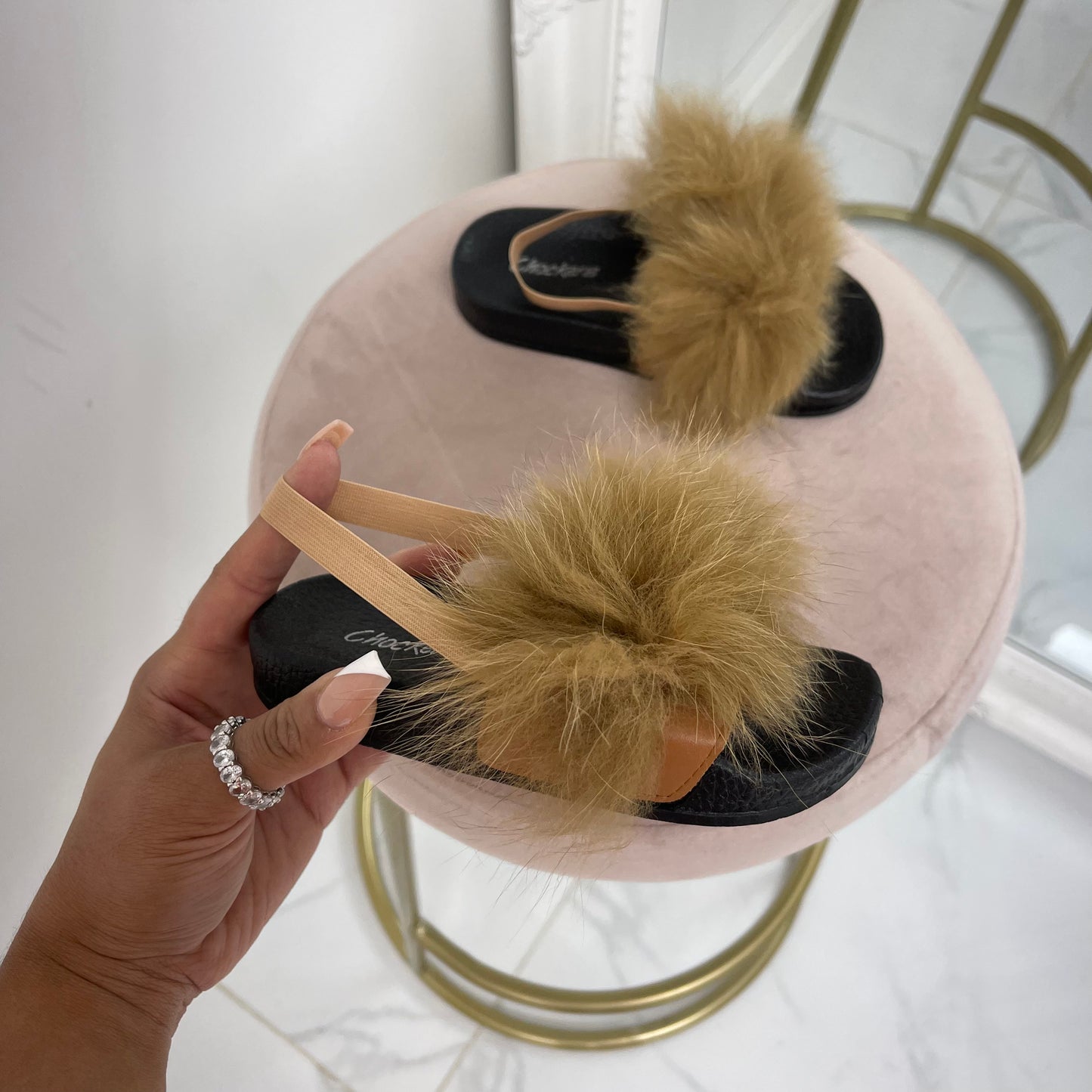 Baby Celine- Camel Faux Fur Sliders